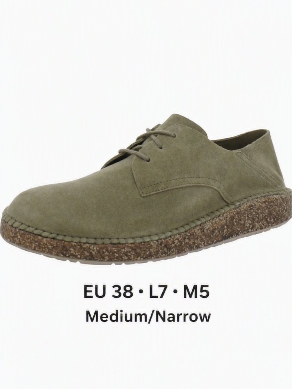 NIB Birkenstock EU 38 Narrow “Gary” Suede Lace Up Oxford Derby Shoes Khaki Green